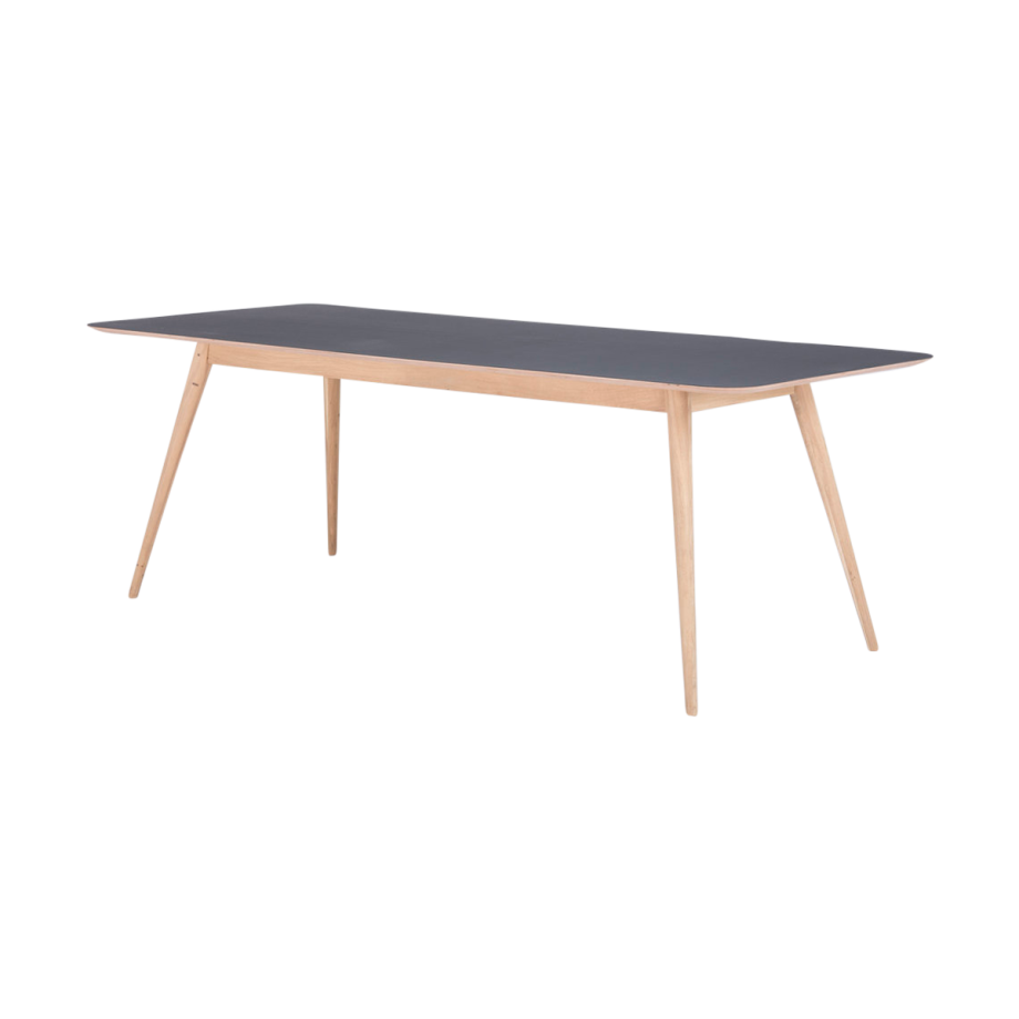 Stafa table houten eettafel whitewash - met linoleum tafelblad nero - 220 x 90 cm afbeelding 1