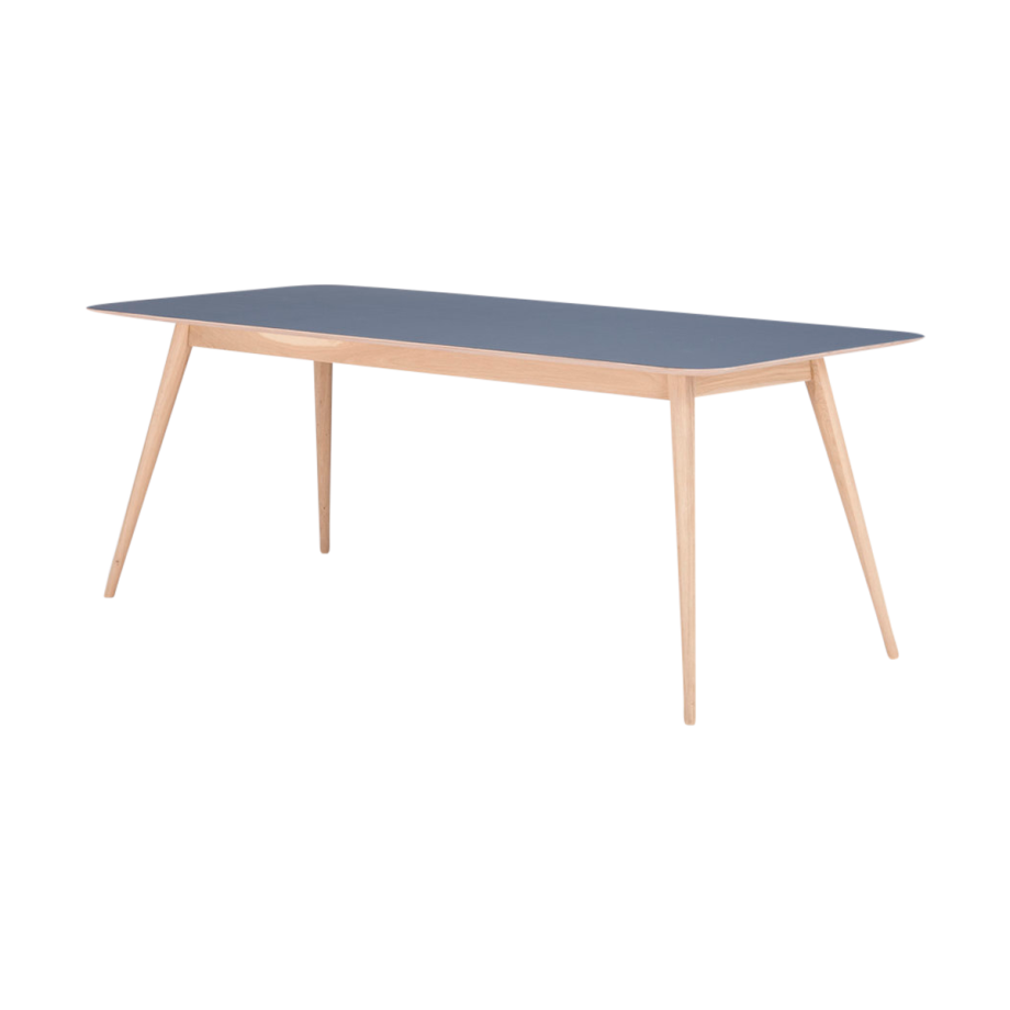 Stafa table houten eettafel whitewash - met linoleum tafelblad smokey blue - 140 x 90 cm afbeelding 1