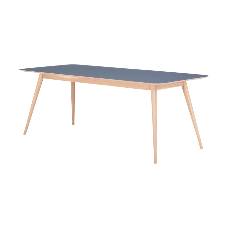 Stafa table houten eettafel whitewash - met linoleum tafelblad smokey blue - 180 x 90 cm afbeelding 1