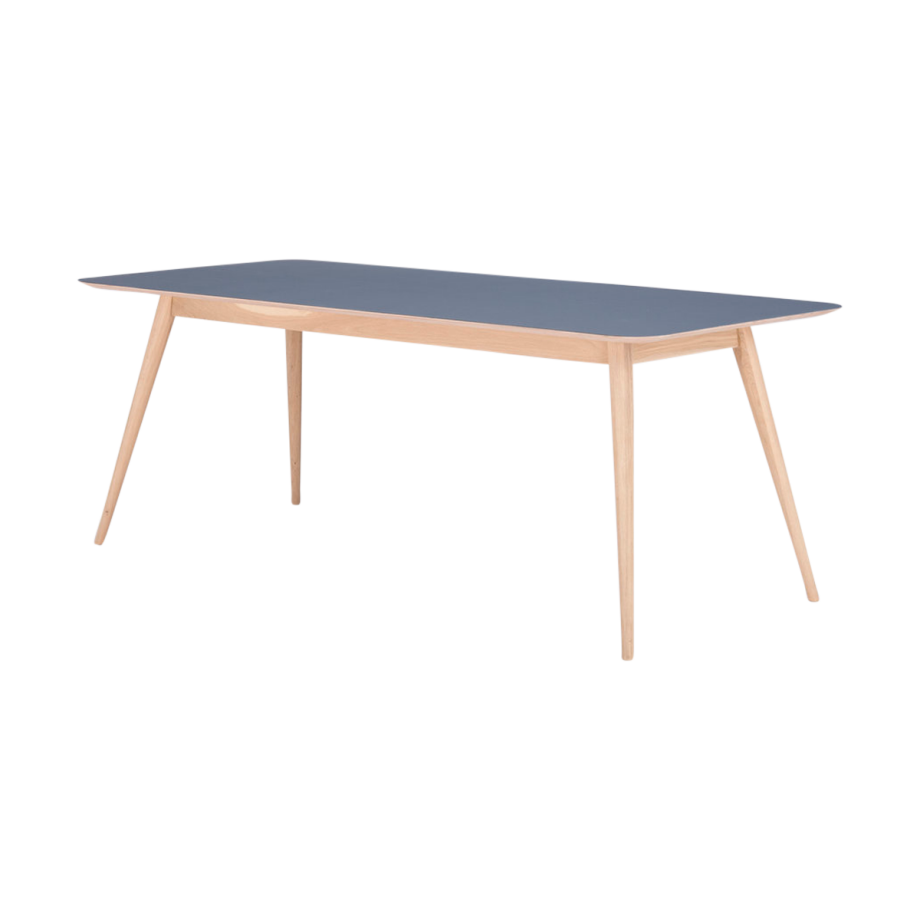Stafa table houten eettafel whitewash - met linoleum tafelblad smokey blue - 180 x 90 cm Stafa table houten eettafel whitewash - met linoleum tafelblad smokey blue - 180 x 90 cm afbeelding 1