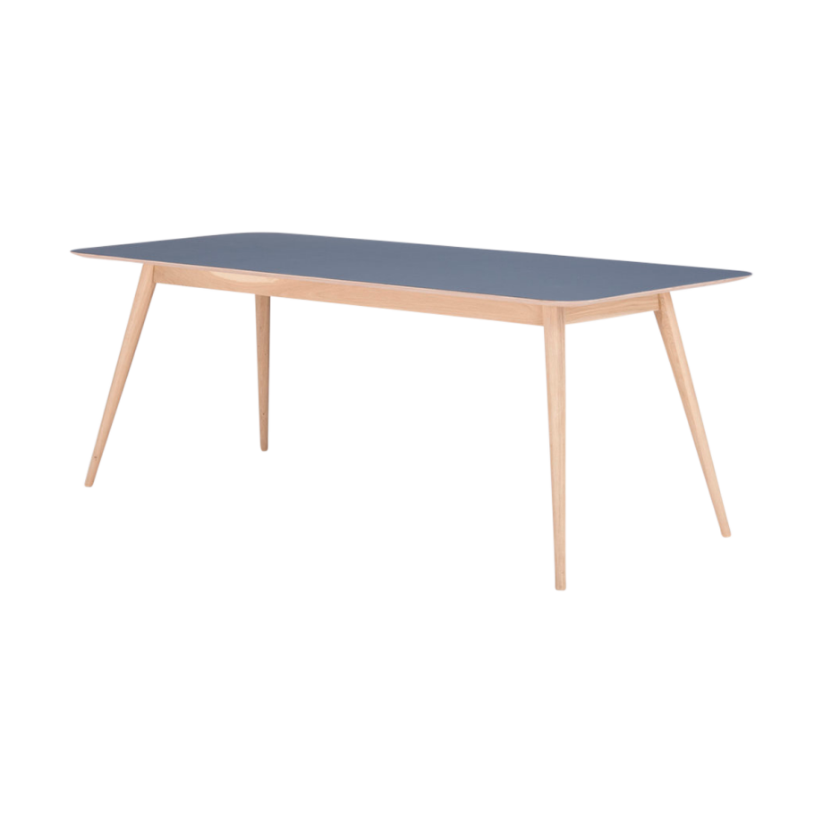 Stafa table houten eettafel whitewash - met linoleum tafelblad smokey blue - 220 x 90 cm Stafa table houten eettafel whitewash - met linoleum tafelblad smokey blue - 220 x 90 cm afbeelding 1