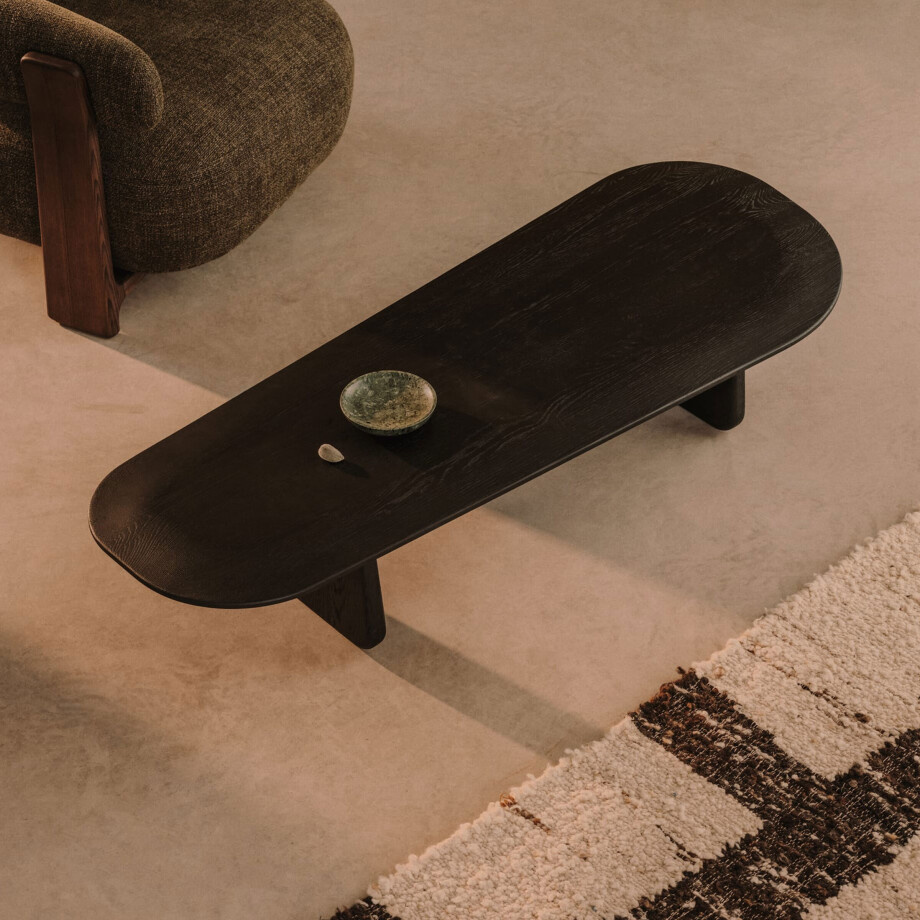 Kave Home Organische Salontafel 'Pirita' Eikenhout, 146 x 64cm, kleur Zwart afbeelding 1