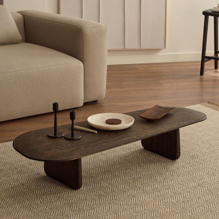 Kave Home Organische Salontafel 'Pirita' Eikenhout, 146 x 64cm, kleur Bruin afbeelding 1