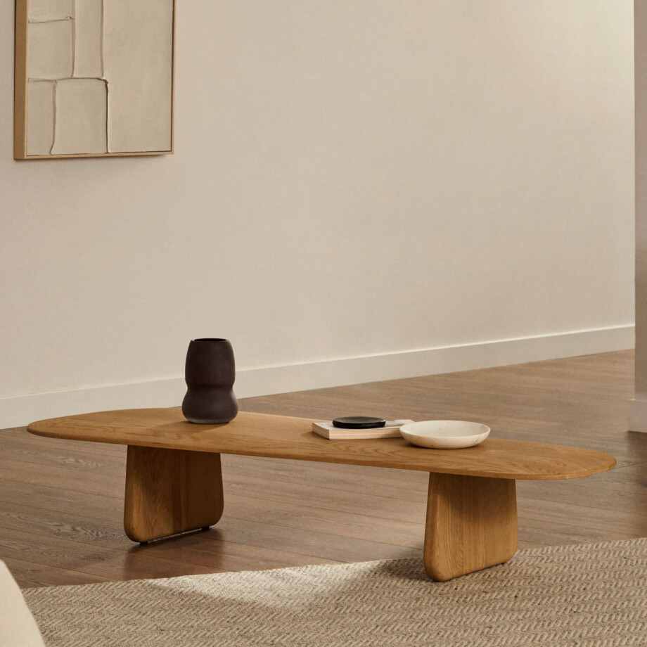 Kave Home Organische Salontafel 'Pirita' Eikenhout, 146 x 64cm, kleur Naturel afbeelding 1