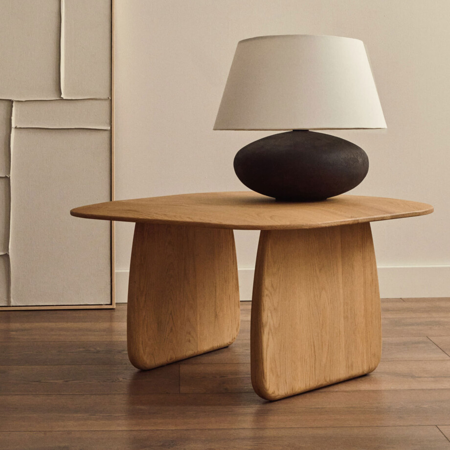 Kave Home Organische Bijzettafel 'Pirita' Eikenhout, 71 x 70cm, kleur Naturel afbeelding 1