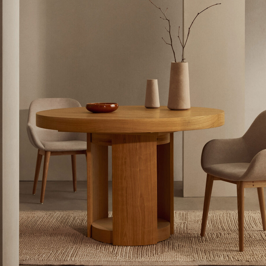 Kave Home Uitschuifbare Ronde Eettafel 'Artis' Eiken, 120-170 x 120cm afbeelding 