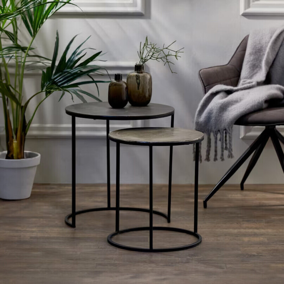 Light & Living Bijzettafel 'Talca' Set van 2 stuks, 40/49cm, kleur Antiek Lood Light & Living Bijzettafel 'Talca' Set van 2 stuks, 40/49cm, kleur Antiek Lood afbeelding