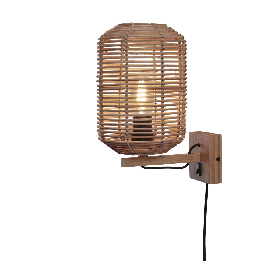 GOOD&MOJO Wandlamp 'Tanami' Rotan, 18cm, kleur Naturel afbeelding 1