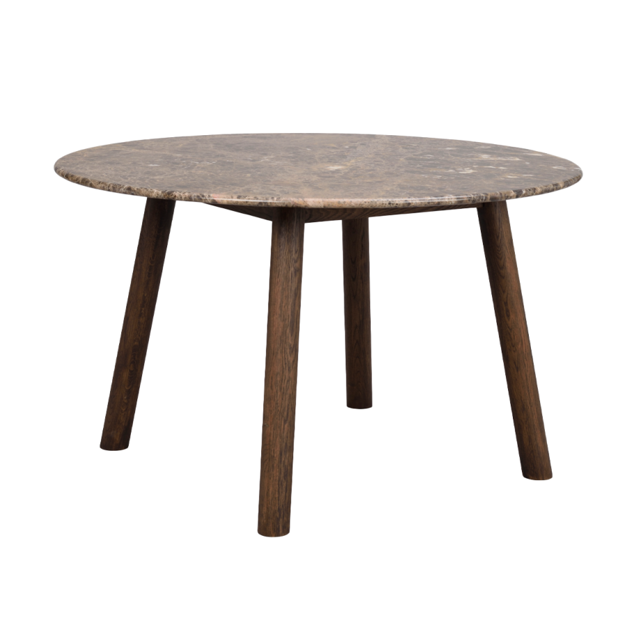 Taransay eikenhouten eettafel donker bruin - met bruin travertine tafelblad - Ø125 cm Taransay eikenhouten eettafel donker bruin - met bruin travertine tafelblad - Ø125 cm afbeelding 1