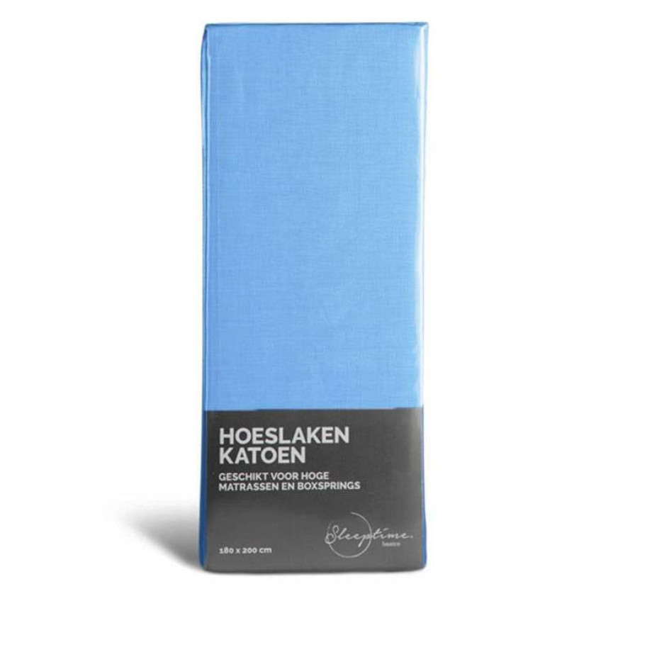 Hoeslaken - Blended Katoen - Blauw - 90x200 cm - Blauw - Home Care - Dekbed-Discounter.nl afbeelding 1
