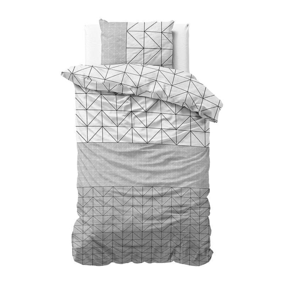 Flanellen Dekbedovertrek Geometric Grijs - Eenpersoons (140x200 cm) - Grijs - Dessin: Patroon, Modern - Sleeptime Elegance - Dekbed-Discounter.nl afbeelding 1