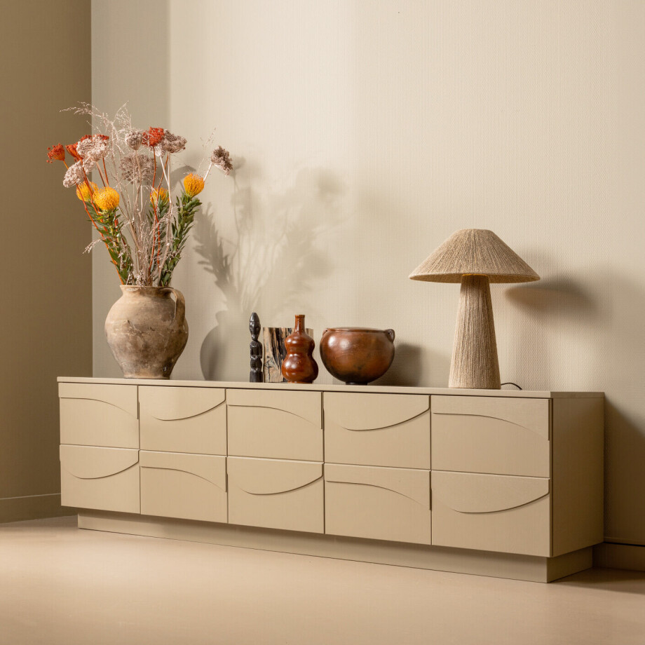 WOOOD TV-meubel 'Teo' Grenenhout, 180cm, kleur Mud afbeelding 