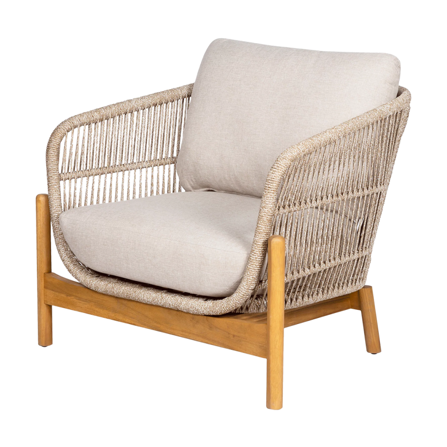 Teresa houten tuin loungefauteuil  beige - met zitkussens afbeelding 1
