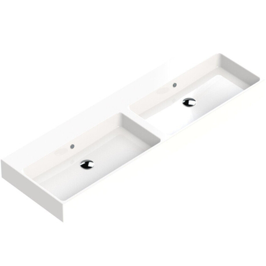 Thebalux wastafel quadro 140cm keramiek 2x kom zonder kraangat 3QU140013KW Thebalux wastafel quadro 140cm keramiek 2x kom zonder kraangat 3QU140013KW afbeelding 1