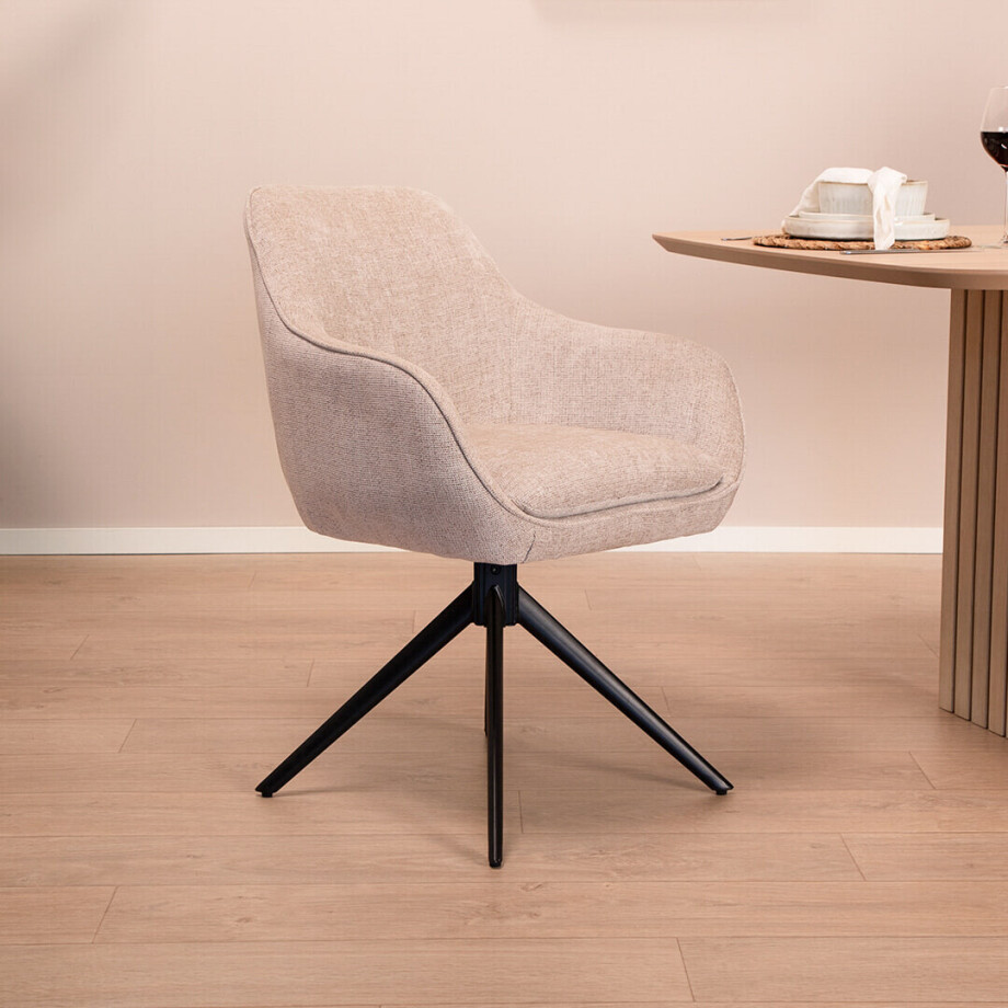 Sohome Draaibare Eetkamerstoel 'Toby' Stof met handgreep, kleur Beige Sohome Draaibare Eetkamerstoel 'Toby' Stof met handgreep, kleur Beige afbeelding 1