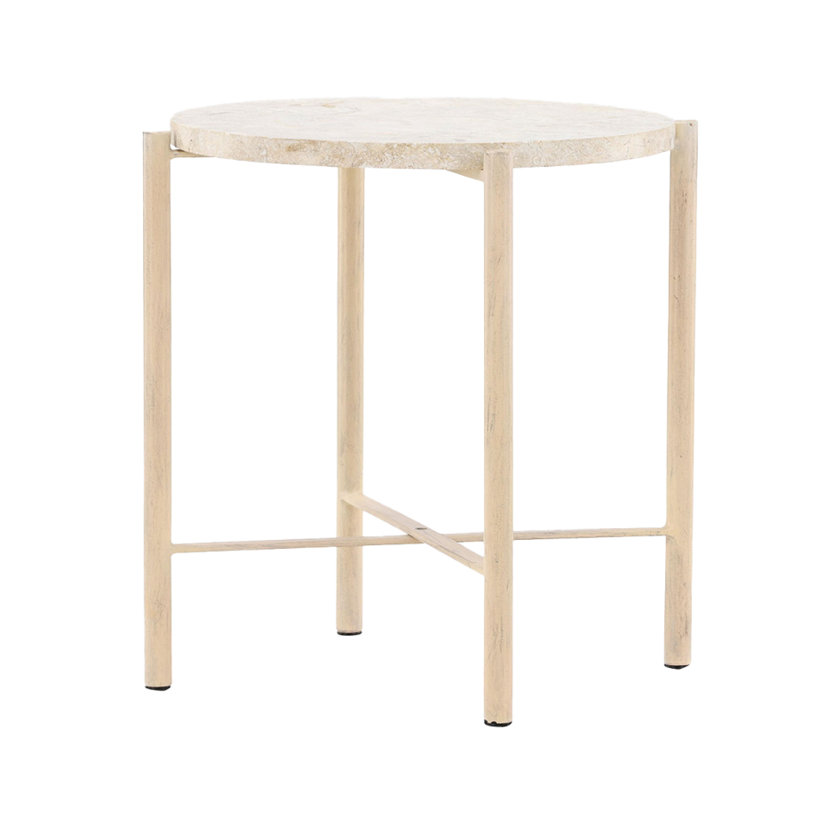 Thora ronde bijzettafel beige - met stenen blad - Ø 40 cm afbeelding 1