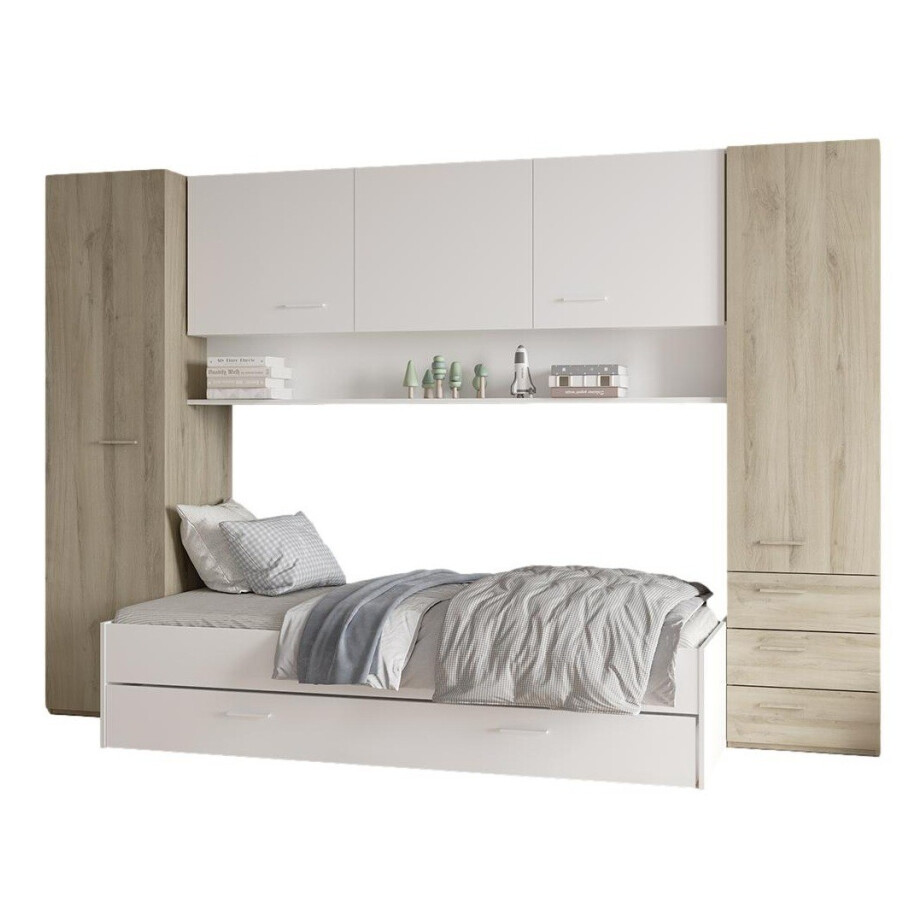 Tidy overbed - eenpersoonsbed met opbergruimte - kronberg eiken met wit afbeelding 1