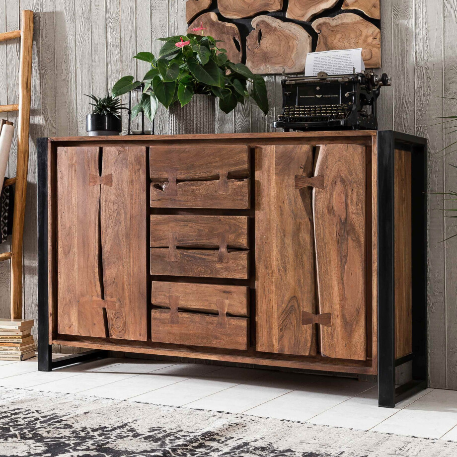 Artistiq Dressoir 'Live Edge' Acaciahout en metaal, 140cm Artistiq Dressoir 'Live Edge' Acaciahout en metaal, 140cm afbeelding