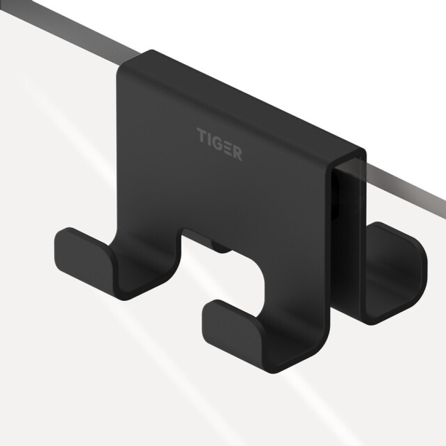 Tiger Caddy Handdoekhaak voor douchecabine 68 mm dubbel Zwart 800294 afbeelding 1