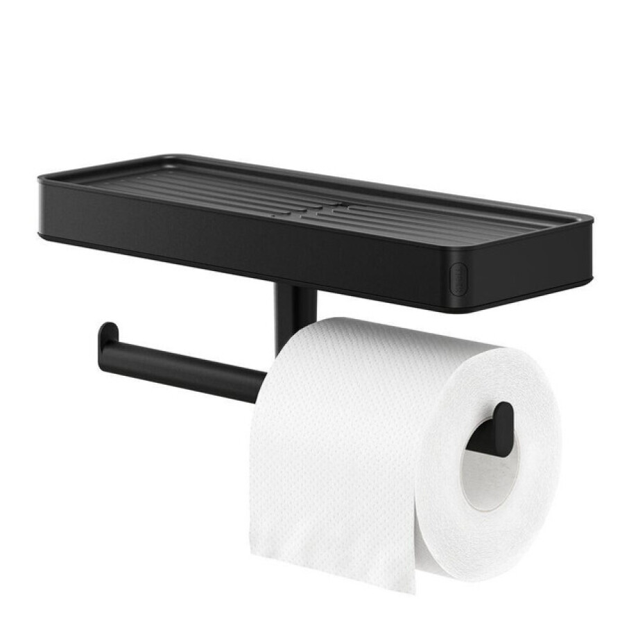 Tiger Carv Toiletrolhouder - dubbel - met planchet - zwart 800240 afbeelding 1