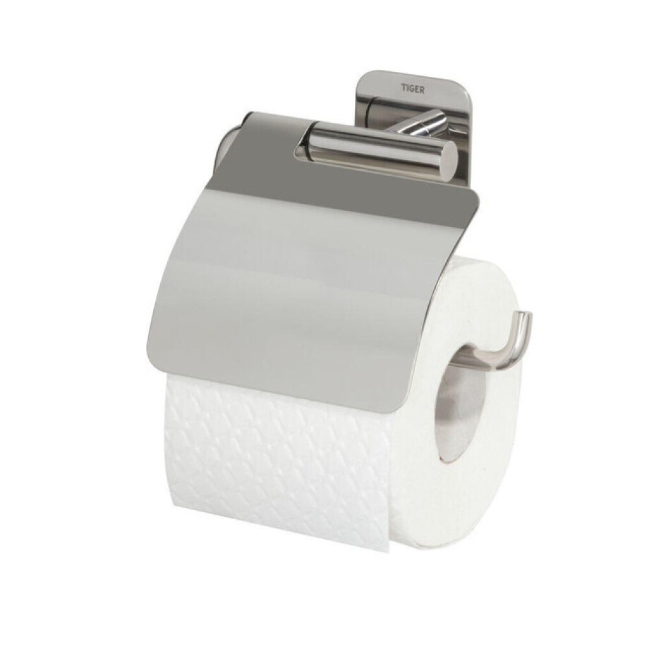 Tiger Colar Toiletrolhouder - met klep - zelfklevend - gepolijst RVS 1314130346 afbeelding 1