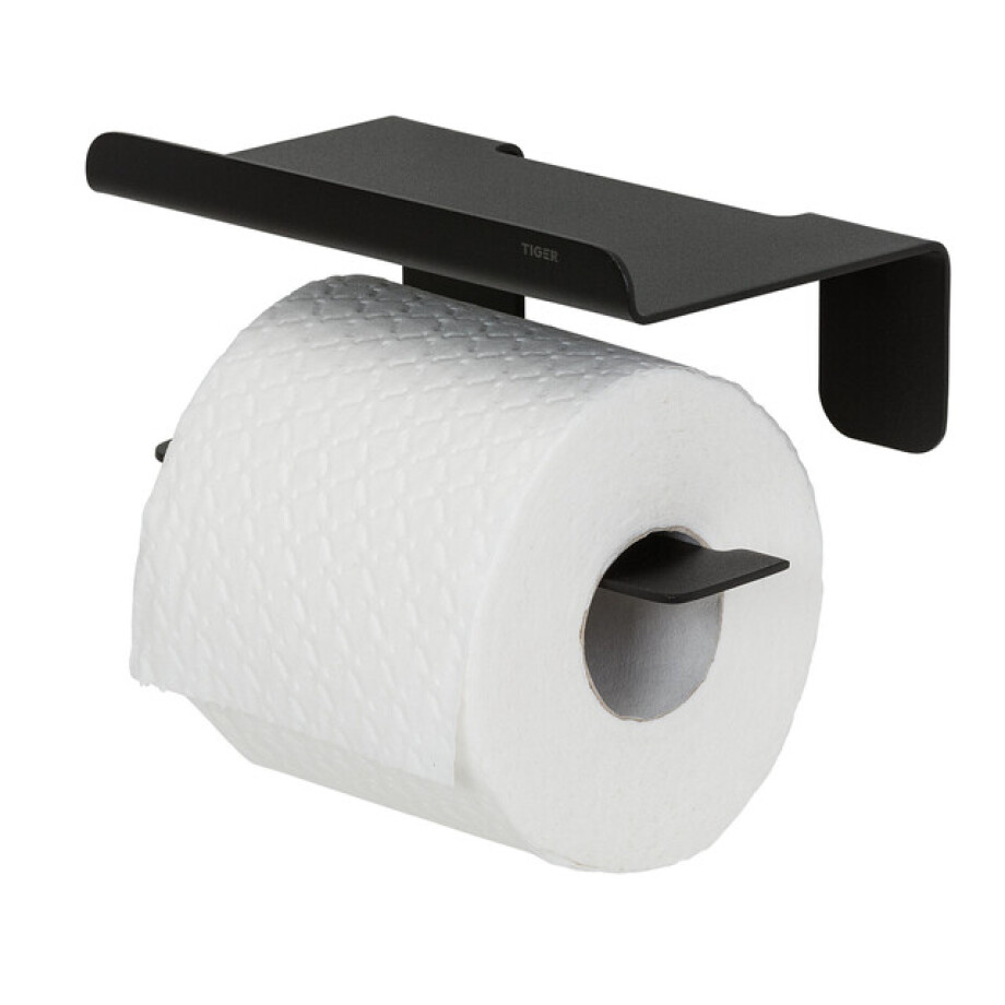 Tiger Colar Toiletrolhouder - met planchet - zelfklevend - zwart 1314230746 afbeelding 1