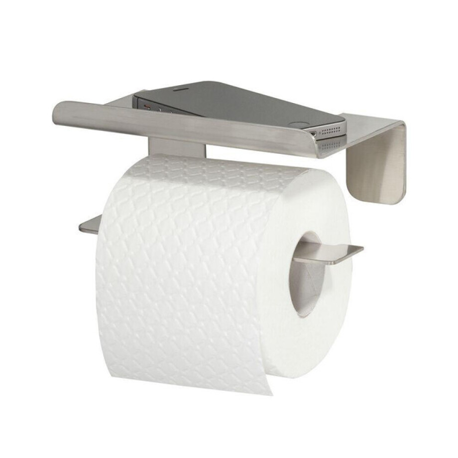 Tiger Colar Toiletrolhouder - zonder klep - met planchet - zelfklevend - geborsteld RVS 1314230946 afbeelding 1