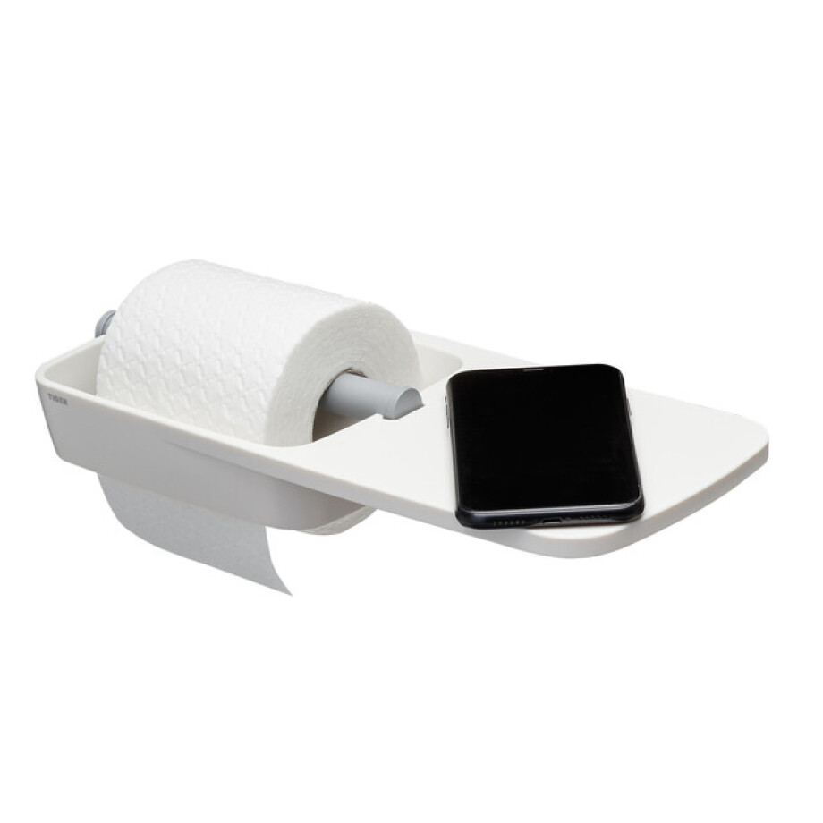 Tiger Tess Toiletrolhouder - met planchet - zelfklevend/boren - wit/lichtgrijs 1329120146 afbeelding 1