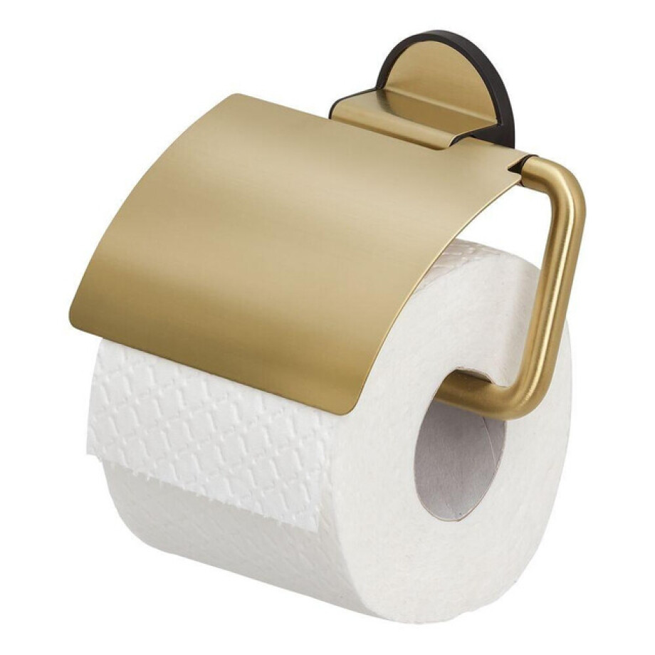 Tiger Tune Toiletrolhouder - met klep - zelfklevend - geborsteld messing/zwart 1326635646 afbeelding 1