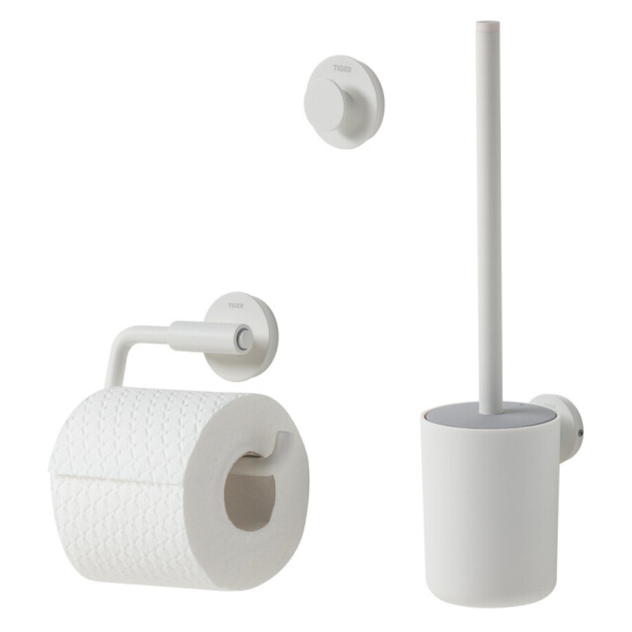 Tiger Urban Toiletaccessoireset Toiletborstel met houder Toiletrolhouder zonder klep Handdoekhaak Wit 1316900105 Tiger Urban Toiletaccessoireset Toiletborstel met houder Toiletrolhouder zonder klep Handdoekhaak Wit 1316900105 afbeelding 1