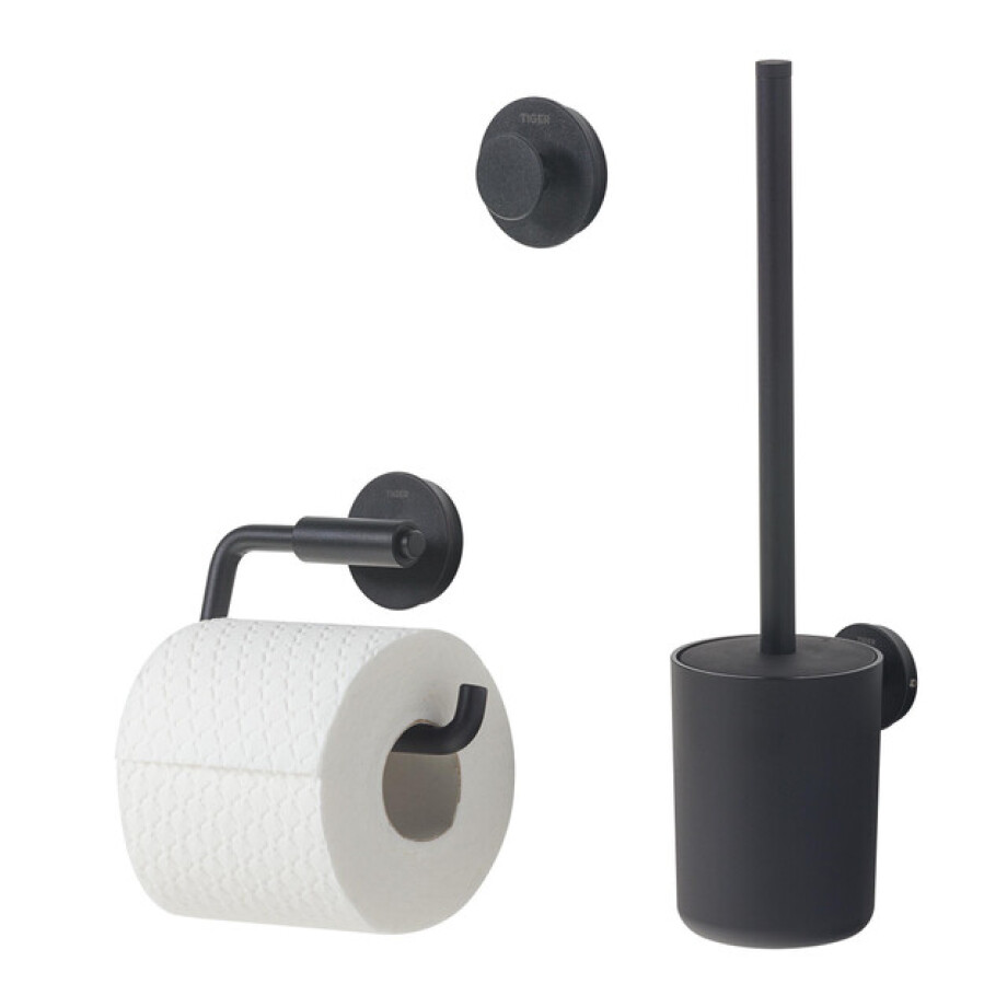 Tiger Urban Toiletaccessoireset Toiletborstel met houder Toiletrolhouder zonder klep Handdoekhaak Zwart 1316900703 Tiger Urban Toiletaccessoireset Toiletborstel met houder Toiletrolhouder zonder klep Handdoekhaak Zwart 1316900703 afbeelding 1