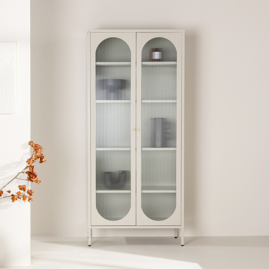 Nohr Vitrinekast 'Tilla' 180 x 80cm, kleur Beige Nohr Vitrinekast 'Tilla' 180 x 80cm, kleur Beige afbeelding 1