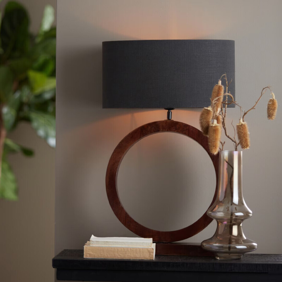 Light & Living Tafellamp 'Tinar' Mangohout, 55cm, kleur Bruin (excl. kap) afbeelding 