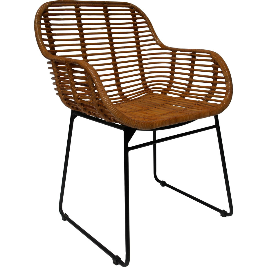 TOM TAILOR HOME Stoel met armleuningen T-RATTAN DINING CHAIR afgeronde rotanstoel met armleuningen met zwart beugelonderstel (set, 2 stuks) afbeelding 1