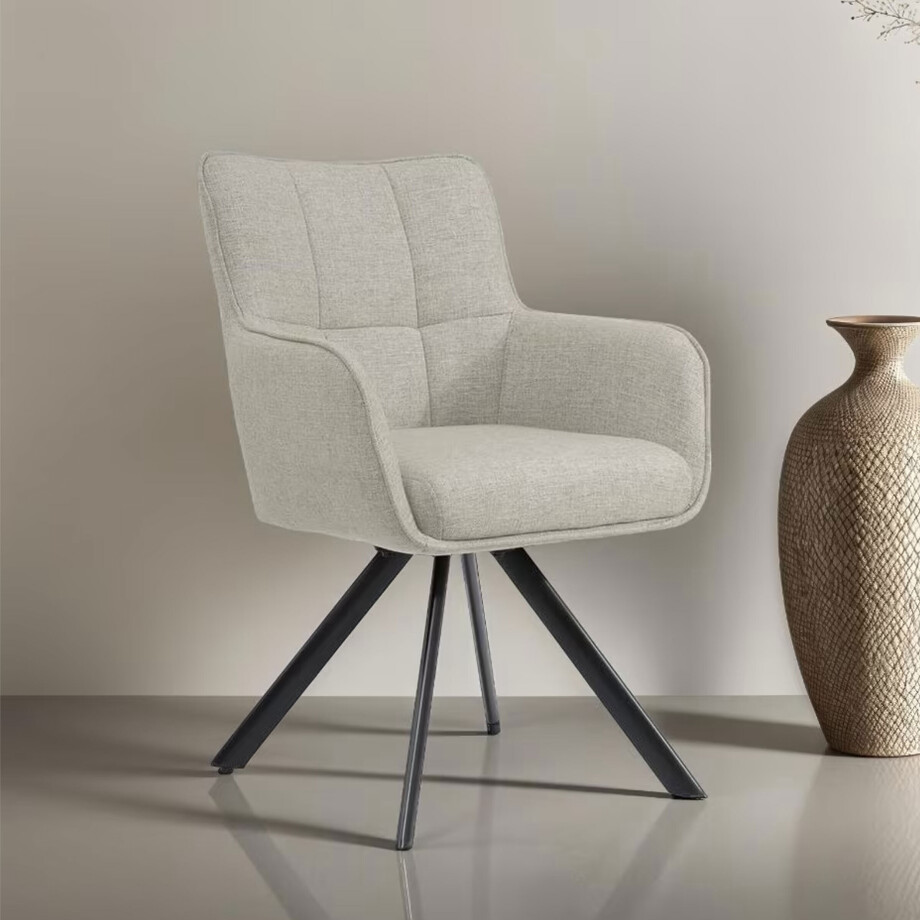 Livingfurn Draaibare Eetkamerstoel 'Tori' kleur Zand afbeelding 1