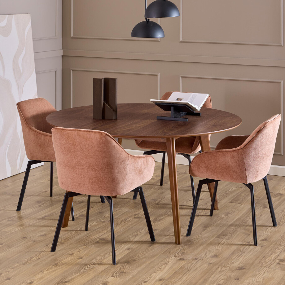 Bendt Ronde Eettafel 'Torkil' 140cm, kleur Walnoot Bendt Ronde Eettafel 'Torkil' 140cm, kleur Walnoot afbeelding 1