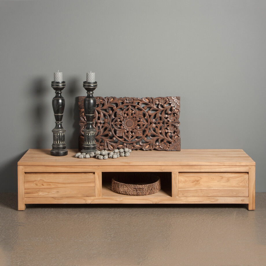 Tower Living Tv-meubel 'Corona' Teak met 2 laden Tower Living Tv-meubel 'Corona' Teak met 2 laden afbeelding