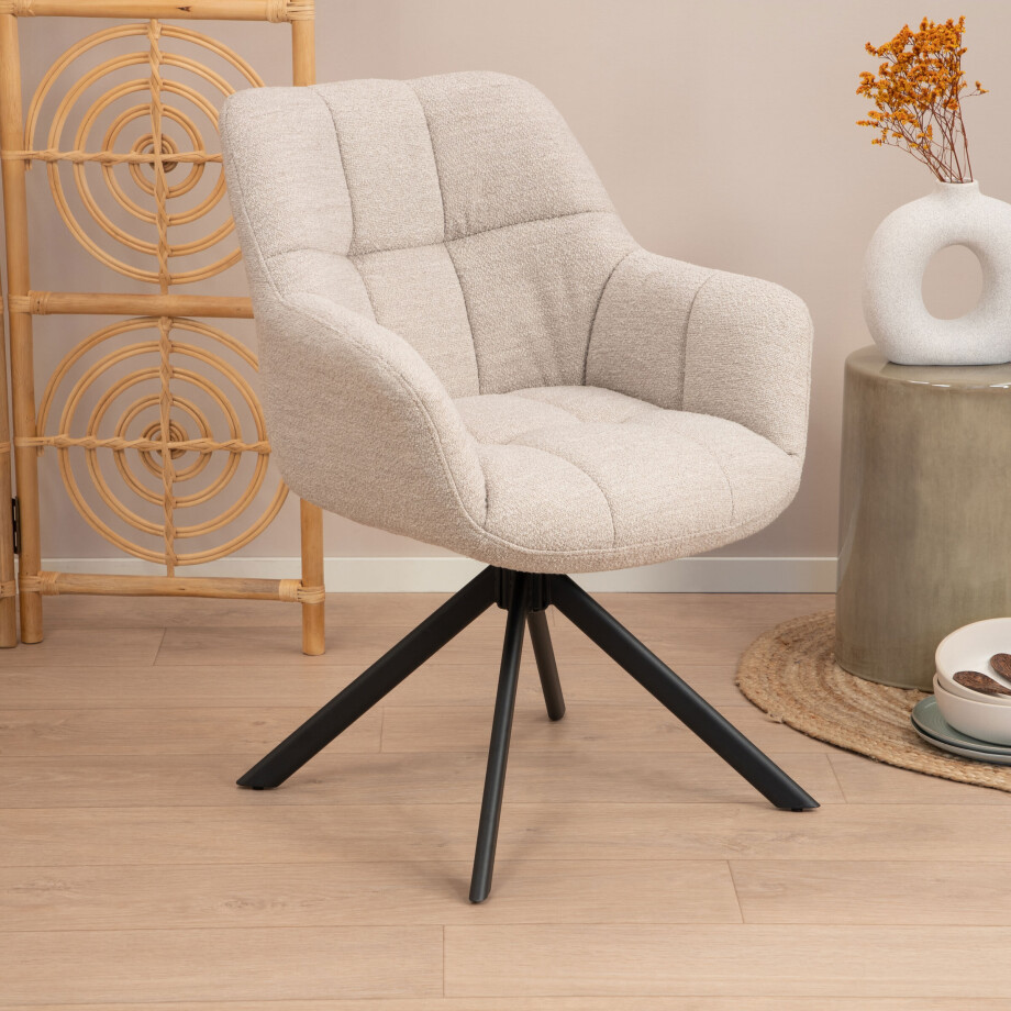 Sohome Draaibare Eetkamerstoel 'Almar' Bouclé, kleur Naturel Sohome Draaibare Eetkamerstoel 'Almar' Bouclé, kleur Naturel afbeelding 1