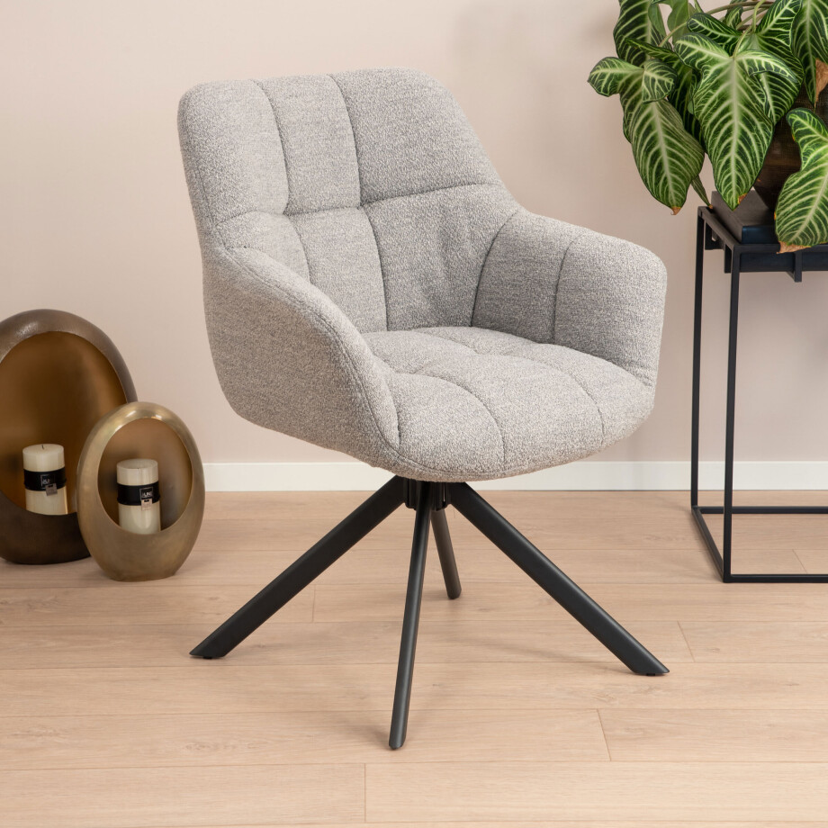 Sohome Draaibare Eetkamerstoel 'Almar' Bouclé, kleur Lichtgrijs Sohome Draaibare Eetkamerstoel 'Almar' Bouclé, kleur Lichtgrijs afbeelding 1