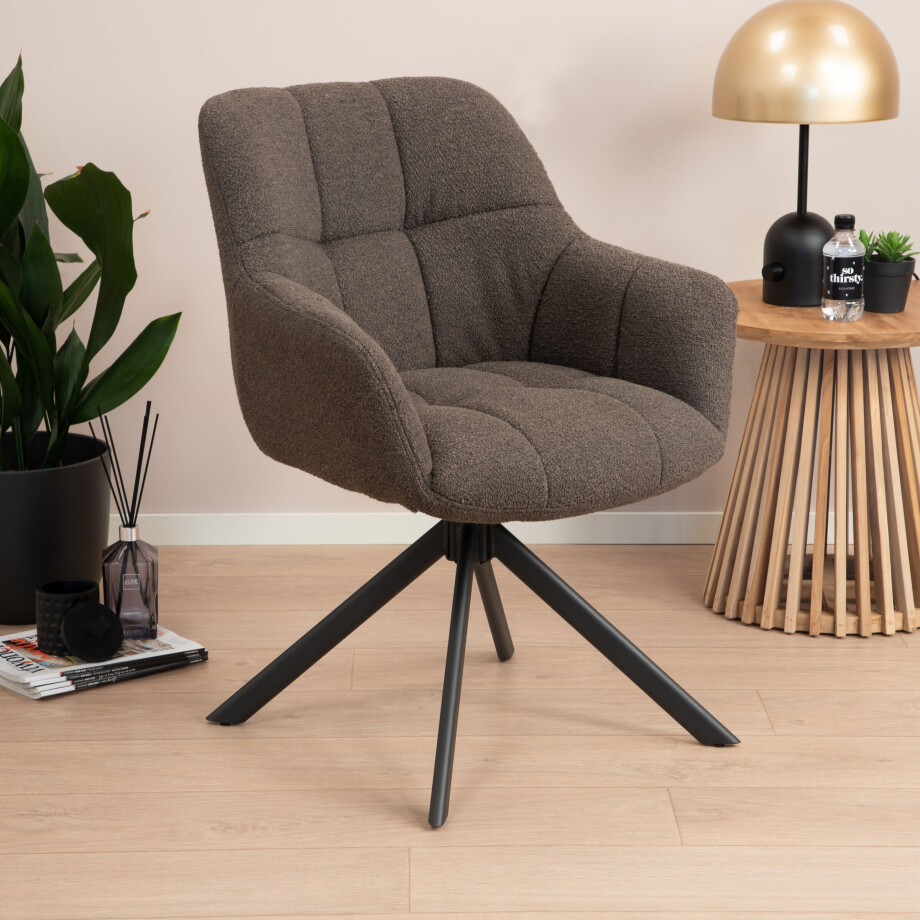 Sohome Draaibare Eetkamerstoel 'Almar' Bouclé, kleur Donkerbruin Sohome Draaibare Eetkamerstoel 'Almar' Bouclé, kleur Donkerbruin afbeelding 1