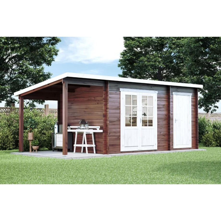 Tuinhuis Maria lessenaardak met aanbouw & schuin dak Tuinhuis Maria lessenaardak met aanbouw & schuin dak afbeelding 1