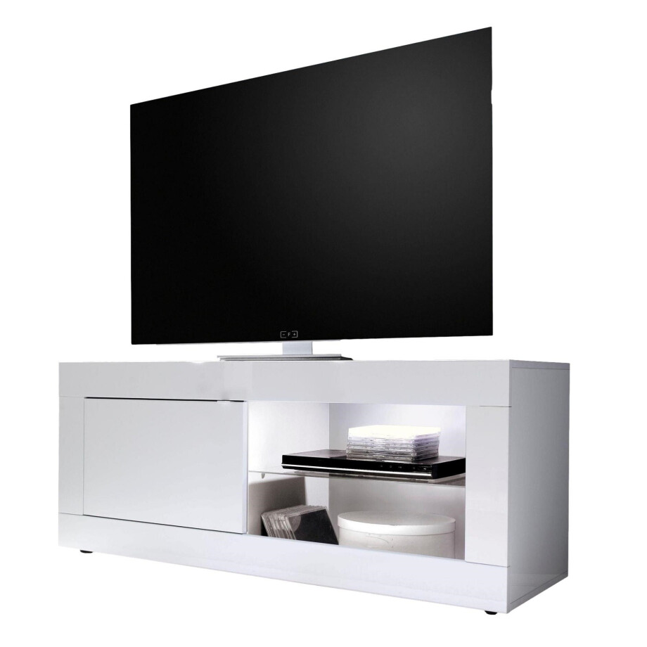 Tv-meubel Basic 140 cm breed in hoogglans wit Tv-meubel Basic 140 cm breed in hoogglans wit afbeelding 1