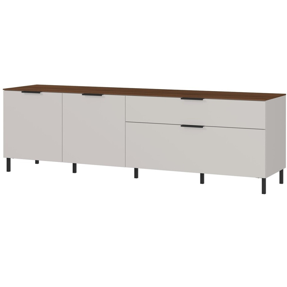 Tv-meubel California 192 cm breed in cashmere met walnoot Tv-meubel California 192 cm breed in cashmere met walnoot afbeelding 1