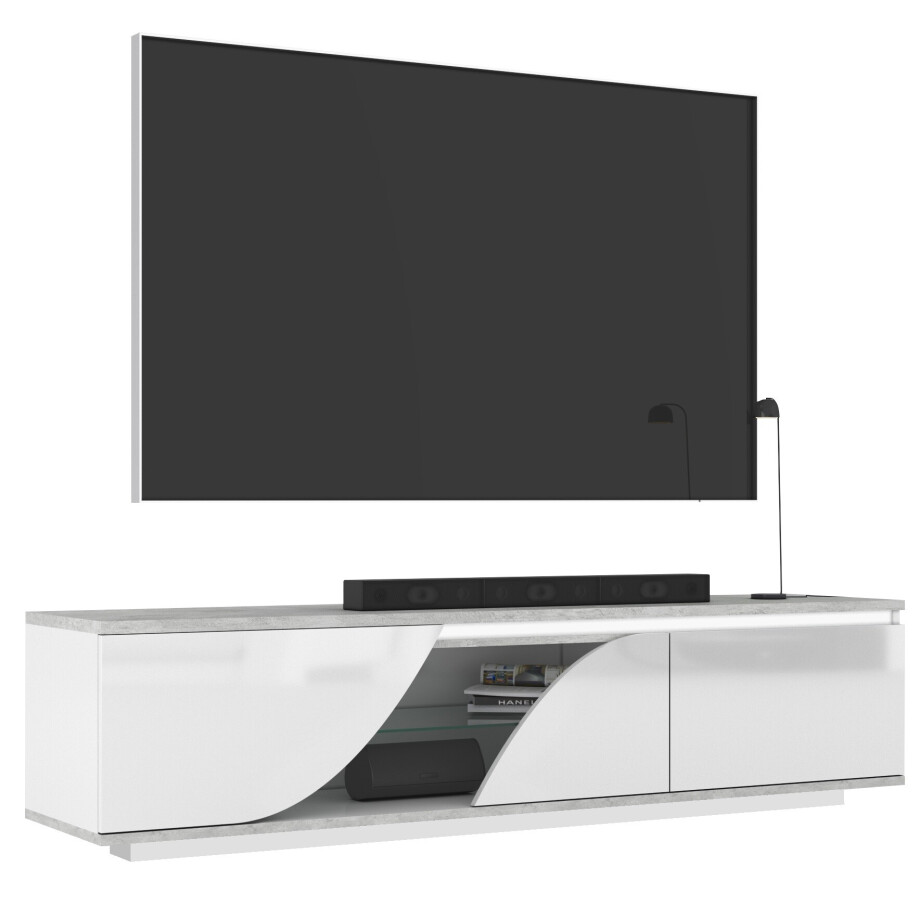 Tv Meubel Goya 200 cm breed hoogglans wit met grijs afbeelding 1