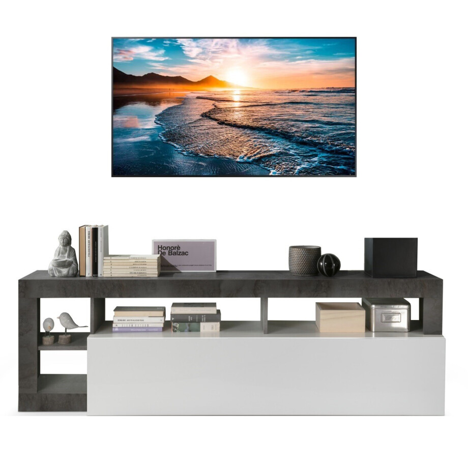 Tv Meubel Hamburg 184 cm breed hoogglans wit met oxid Tv Meubel Hamburg 184 cm breed hoogglans wit met oxid afbeelding 1