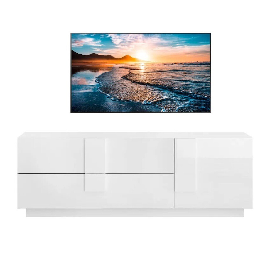 Tv Meubel Jupiter 181 cm breed 1 deur 2 lade hoogglans wit afbeelding 1