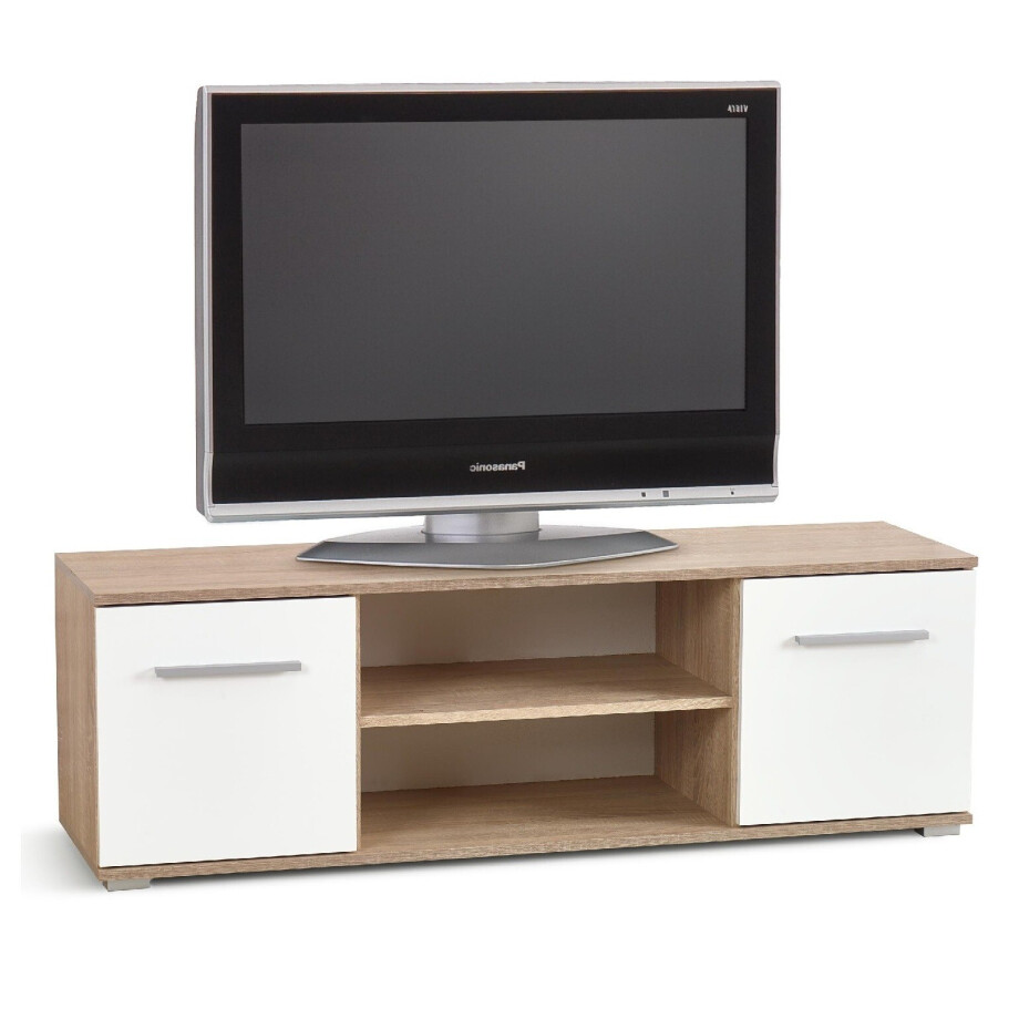 Tv-meubel Lima 137 cm breed in Sonoma eiken met hoogglans wit Tv-meubel Lima 137 cm breed in Sonoma eiken met hoogglans wit afbeelding 1