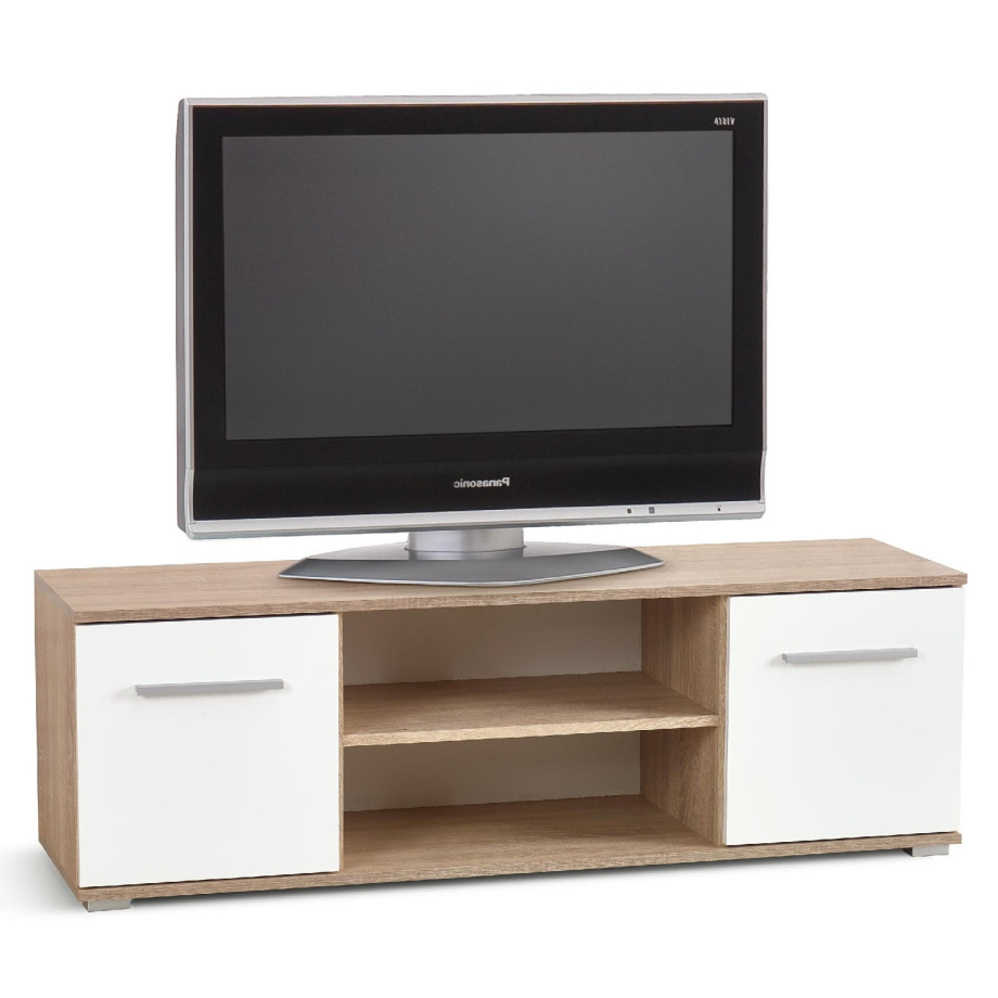 Tv-meubel Lima 137 cm breed in Sonoma eiken met hoogglans wit afbeelding 1