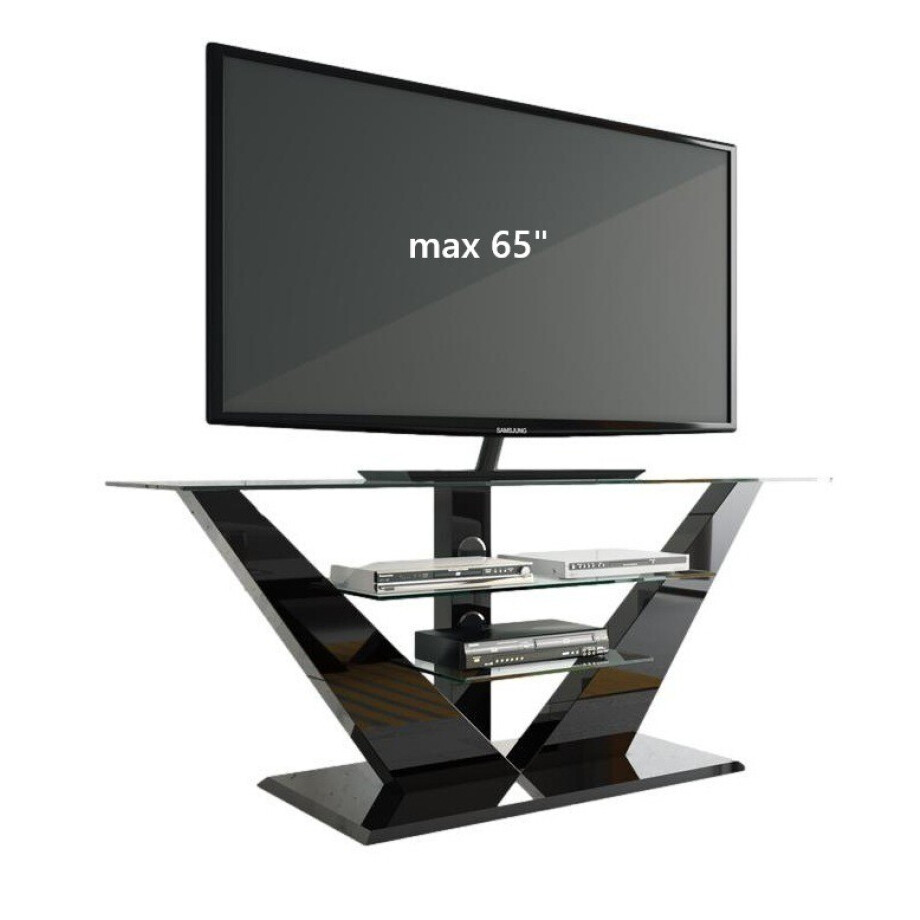 Tv-meubel Luna 140 cm breed met led - Hoogglans Zwart Tv-meubel Luna 140 cm breed met led - Hoogglans Zwart afbeelding 1