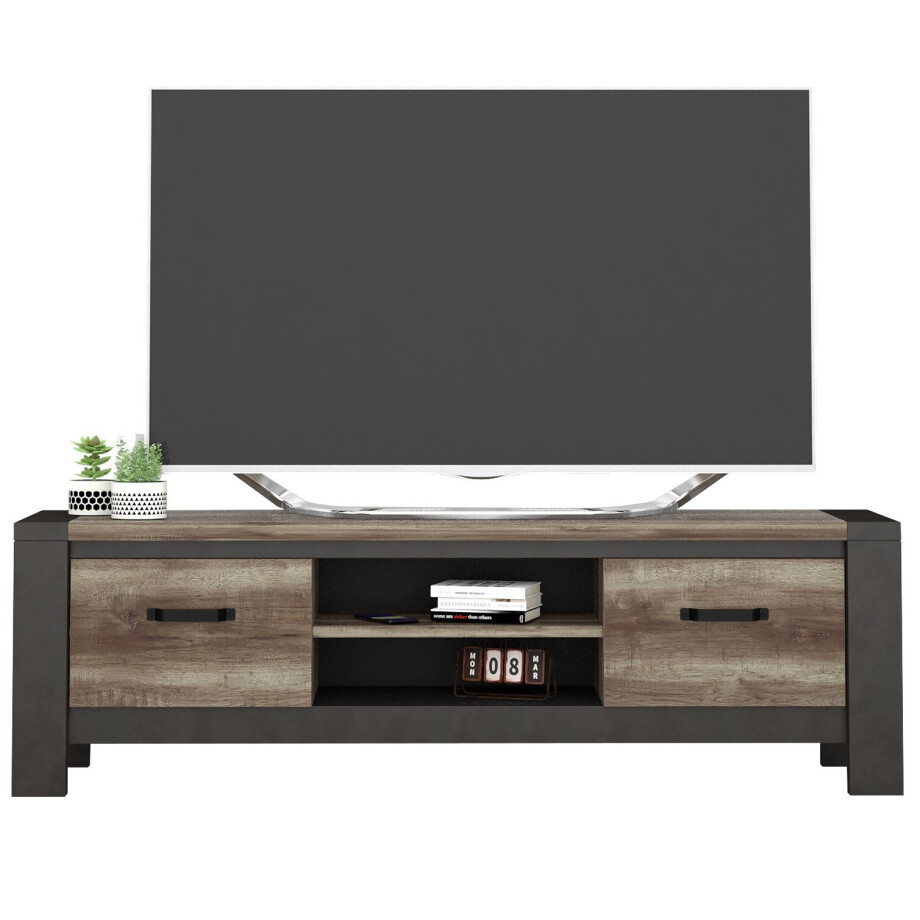 Tv meubel Malt 169 cm breed oud eiken met antraciet Tv meubel Malt 169 cm breed oud eiken met antraciet afbeelding 1
